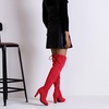 image:imageWomens Suede Thigh High Over the Knee Boots with Block Heel  Above knee heeled silhouette Tall shaft Long boot shape Inside zipper 35 in heel Skirt and jeans styling ConcertsRed