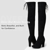 image:imageWomens Suede Thigh High Over the Knee Boots with Block Heel  Above knee heeled silhouette Tall shaft Long boot shape Inside zipper 35 in heel Skirt and jeans styling ConcertsBlack