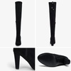 image:imageWomens Suede Thigh High Over the Knee Boots with Block Heel  Above knee heeled silhouette Tall shaft Long boot shape Inside zipper 35 in heel Skirt and jeans styling ConcertsBlack