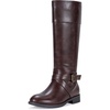 image:imageWomens Knee High Riding Boots with Buckle and Inside Zipper  Casual fashion boots smooth tall shaft round toe low block heel and cushioned insole for jeans skirts and work looksDark Brown
