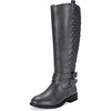 image:imageWomens Knee High Riding Boots with Buckle and Inside Zipper  Casual fashion boots smooth tall shaft round toe low block heel and cushioned insole for jeans skirts and work looksRetro Grey
