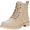 image:imageWomens Lace Up Combat Ankle Boots Cap Toe Low Block Heel  Comfortable booties with easy side zipper entry and memory foam cushioning for denim dresses city days and travelSand