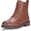 image:imageWomens Lace Up Combat Ankle Boots Cap Toe Low Block Heel  Comfortable booties with easy side zipper entry and memory foam cushioning for denim dresses city days and travelMocha Brown
