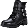 image:imageWomens Lace Up Combat Ankle Boots with Zipper and Lug Sole  Comfortable chunky low heel short booties memory foam cushioning round toe for casual workdays city walks fall outfitsLeather Moto Black