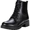 image:imageWomens Lace Up Combat Ankle Boots with Zipper and Lug Sole  Comfortable chunky low heel short booties memory foam cushioning round toe for casual workdays city walks fall outfitsLeather Black