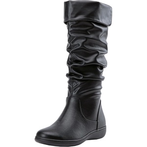 image:imageVepose Womens Flat Knee High Boots with Slouch Shaft 942Slouch Suede Boots942black Pu