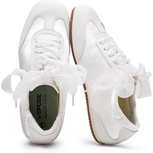 image:imageVepose Womens Square Toe Ballet Sneakers Dressy Satin LaceUp TrainersWhite