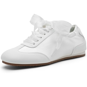 image:imageVepose Womens Square Toe Ballet Sneakers Dressy Satin LaceUp TrainersPure White