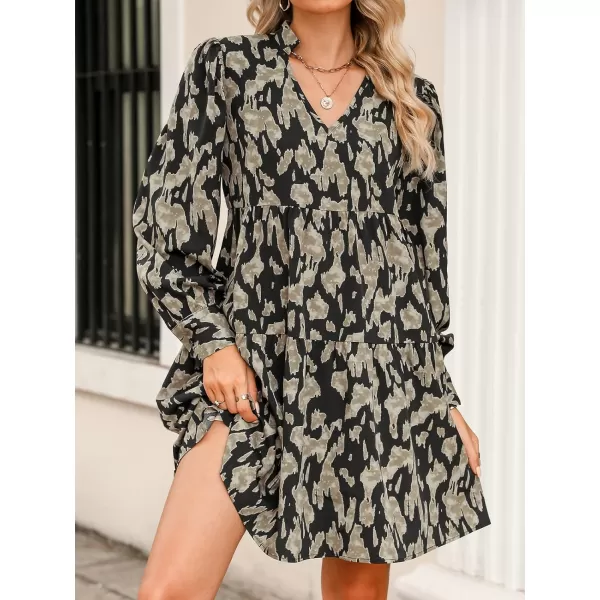 imageCUPSHE Abstract Print V Neck Long Sleeve Dresses for Women Fall Empire Waist Mini DressBlack