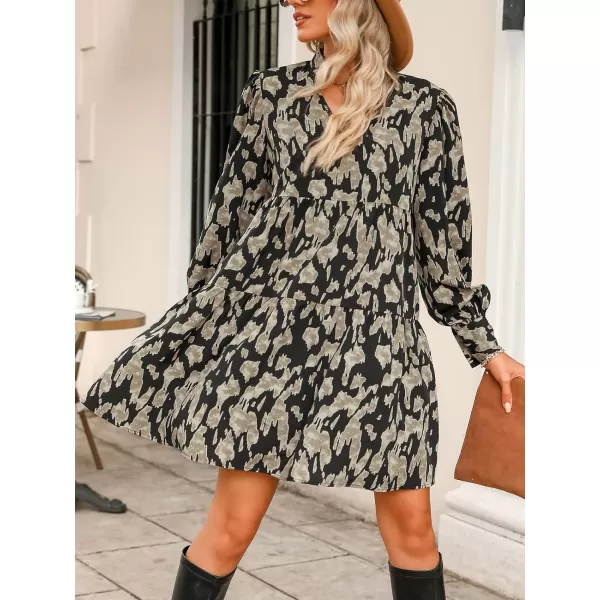 imageCUPSHE Abstract Print V Neck Long Sleeve Dresses for Women Fall Empire Waist Mini DressBlack