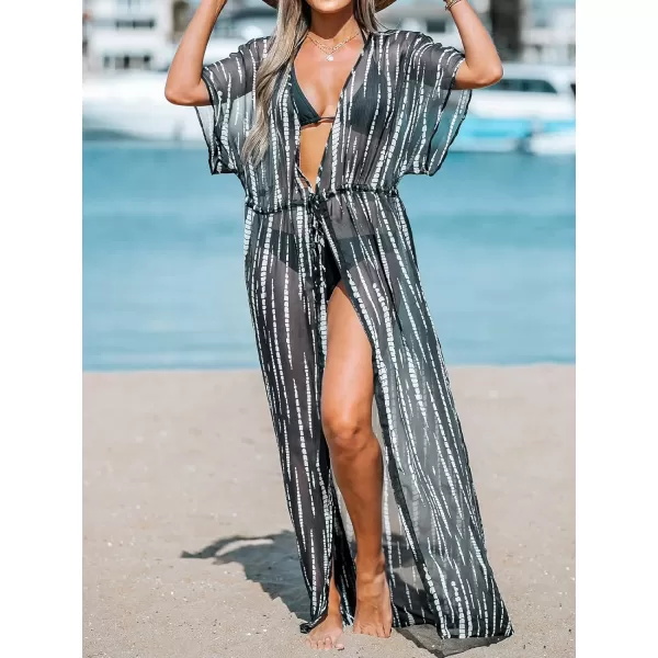 imageCUPSHE Beach Cover Ups for Women 2024 Kimono Bathing Suit Coverups Cardigan Self Tie DressesBlack