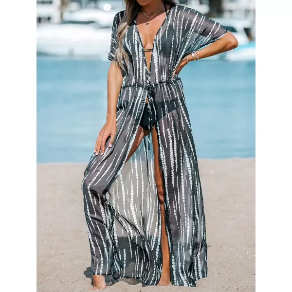 imageCUPSHE Beach Cover Ups for Women 2024 Kimono Bathing Suit Coverups Cardigan Self Tie DressesBlack