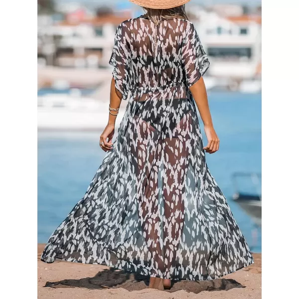 imageCUPSHE Beach Cover Ups for Women 2024 Kimono Bathing Suit Coverups Cardigan Self Tie DressesBlack Leopard