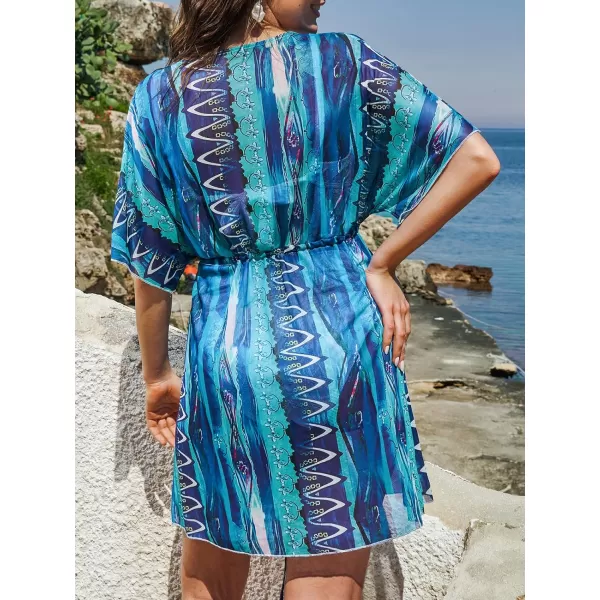 imageCUPSHE Beach Cover Ups for Women 2024 Kimono Bathing Suit Coverups Cardigan Self Tie DressesBoho Blue