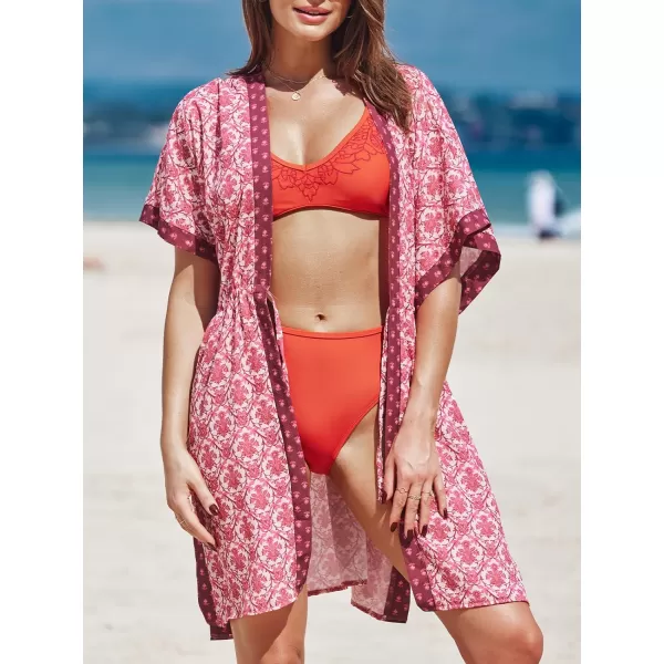 imageCUPSHE Beach Cover Ups for Women 2024 Kimono Bathing Suit Coverups Cardigan Self Tie DressesBoho Pink