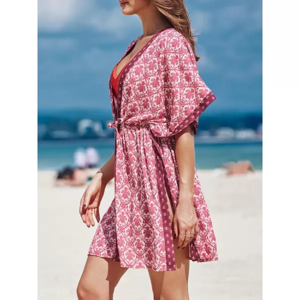 imageCUPSHE Beach Cover Ups for Women 2024 Kimono Bathing Suit Coverups Cardigan Self Tie DressesBoho Pink