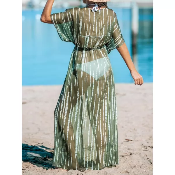 imageCUPSHE Beach Cover Ups for Women 2024 Kimono Bathing Suit Coverups Cardigan Self Tie DressesGreen Stripes
