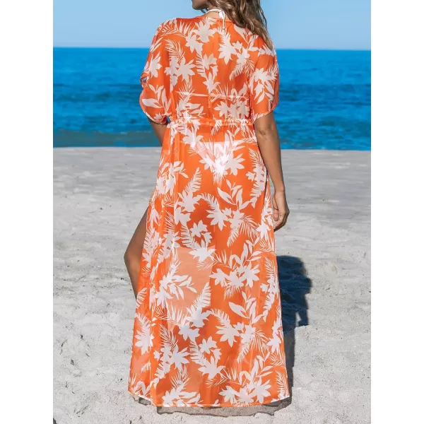 imageCUPSHE Beach Cover Ups for Women 2024 Kimono Bathing Suit Coverups Cardigan Self Tie DressesOrange Leaf