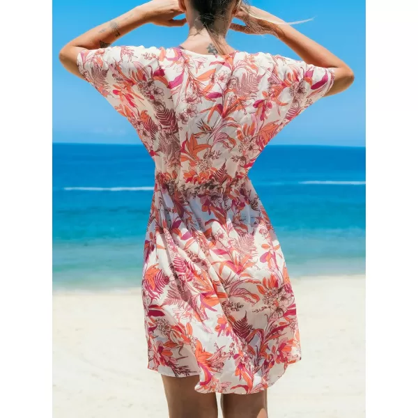 imageCUPSHE Beach Cover Ups for Women 2024 Kimono Bathing Suit Coverups Cardigan Self Tie DressesPink Tropical