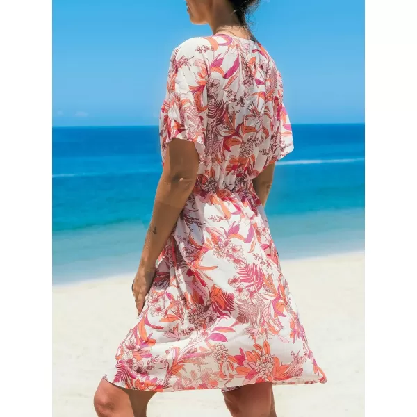imageCUPSHE Beach Cover Ups for Women 2024 Kimono Bathing Suit Coverups Cardigan Self Tie DressesPink Tropical