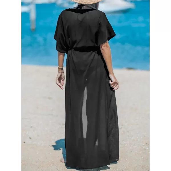 imageCUPSHE Beach Cover Ups for Women 2024 Kimono Bathing Suit Coverups Cardigan Self Tie DressesSolid Black