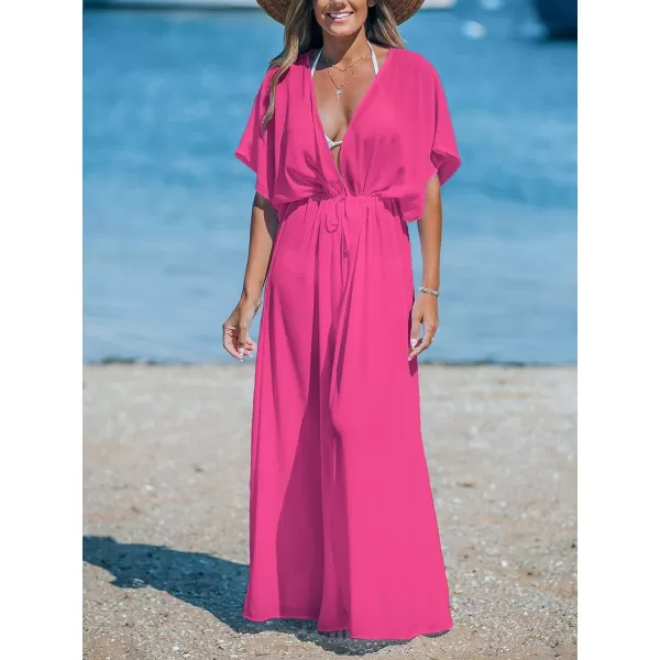 imageCUPSHE Beach Cover Ups for Women 2024 Kimono Bathing Suit Coverups Cardigan Self Tie DressesSolid Hot Pink