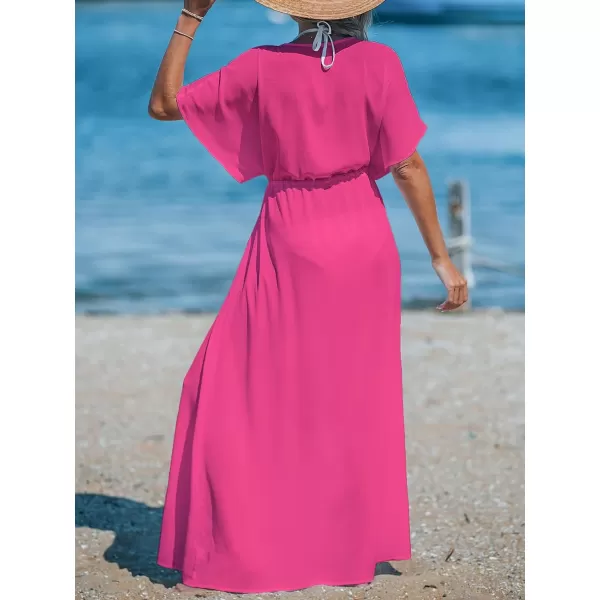 imageCUPSHE Beach Cover Ups for Women 2024 Kimono Bathing Suit Coverups Cardigan Self Tie DressesSolid Hot Pink