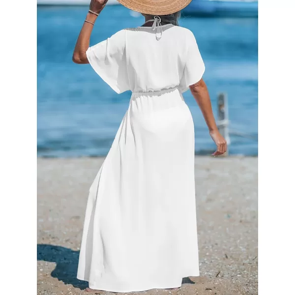 imageCUPSHE Beach Cover Ups for Women 2024 Kimono Bathing Suit Coverups Cardigan Self Tie DressesSolid White