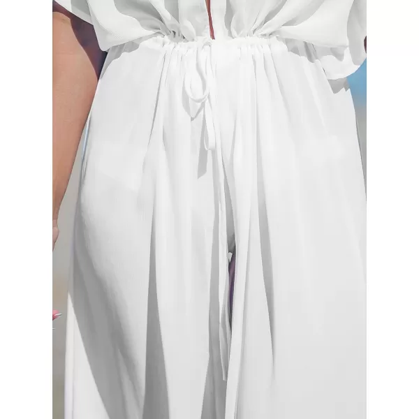 imageCUPSHE Beach Cover Ups for Women 2024 Kimono Bathing Suit Coverups Cardigan Self Tie DressesSolid White