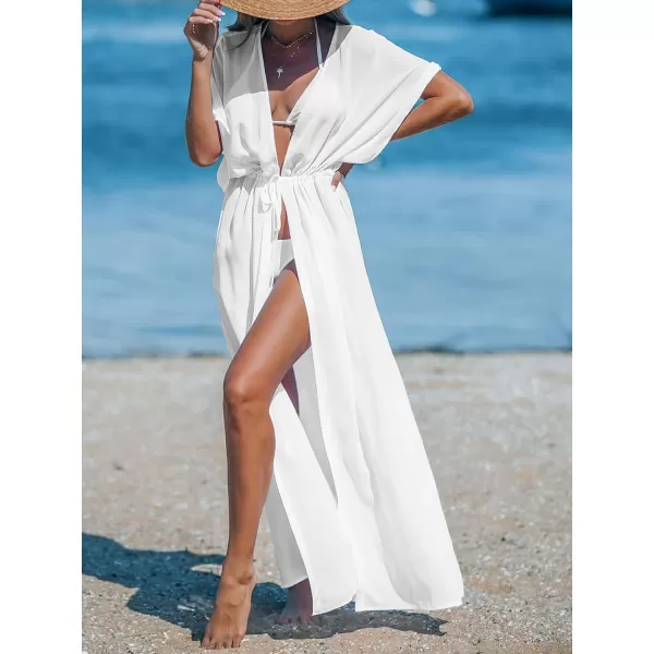 imageCUPSHE Beach Cover Ups for Women 2024 Kimono Bathing Suit Coverups Cardigan Self Tie DressesSolid White