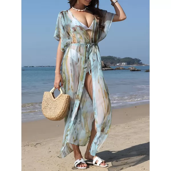 imageCUPSHE Beach Cover Ups for Women 2024 Kimono Bathing Suit Coverups Cardigan Self Tie DressesTeal