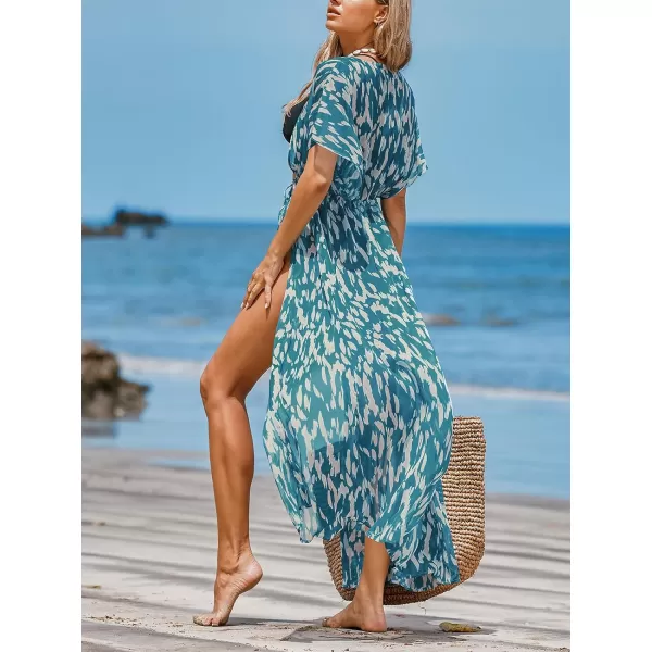 imageCUPSHE Beach Cover Ups for Women 2024 Kimono Bathing Suit Coverups Cardigan Self Tie DressesTurquoise Leopard