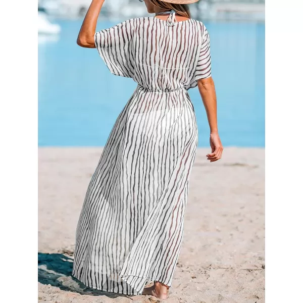 imageCUPSHE Beach Cover Ups for Women 2024 Kimono Bathing Suit Coverups Cardigan Self Tie DressesWhite Stripes