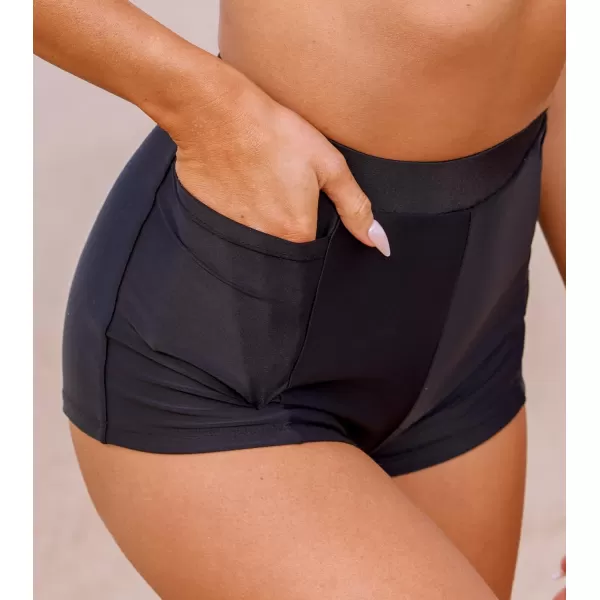 imageCUPSHE Bikini Bottom for Women High Waisted Swim Shorts Versatile PocketBlack