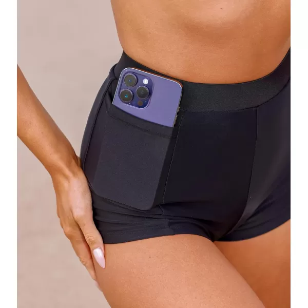 imageCUPSHE Bikini Bottom for Women High Waisted Swim Shorts Versatile PocketBlack