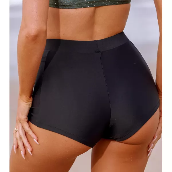 imageCUPSHE Bikini Bottom for Women High Waisted Swim Shorts Versatile PocketBlack