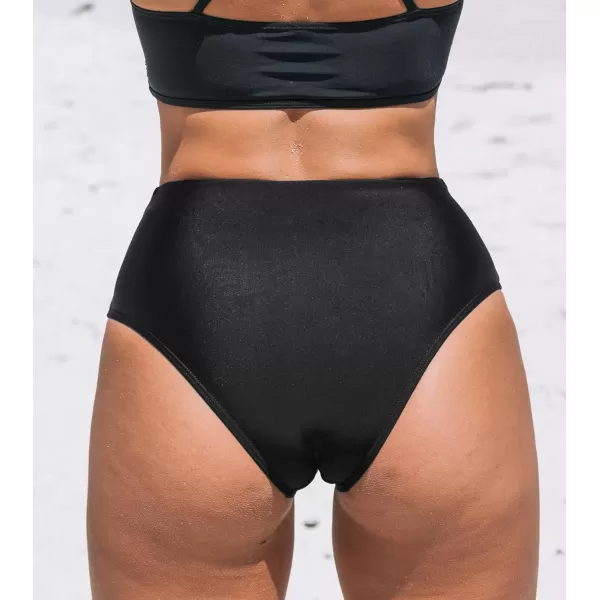 imageCUPSHE Bikini Bottom for Women High Waisted V Cut Mesh Classic BottomBlack