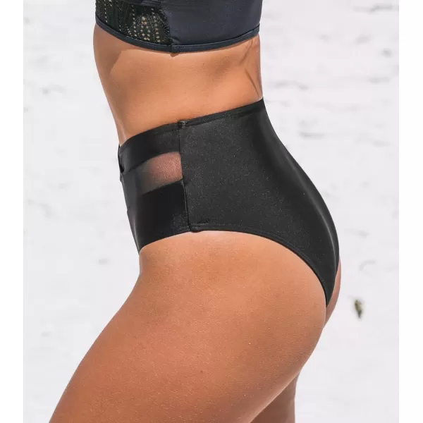 imageCUPSHE Bikini Bottom for Women High Waisted V Cut Mesh Classic BottomBlack