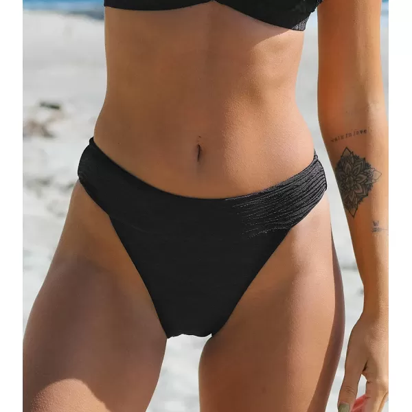 imageCUPSHE Bikini Bottom for Women Swimsuit Mid Rise High Cut Tummy Control Banded Bathing Suit Zebra TextureBlack