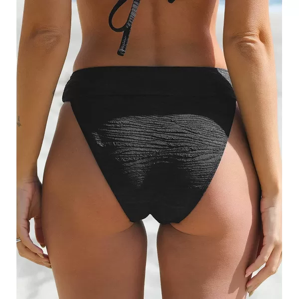 imageCUPSHE Bikini Bottom for Women Swimsuit Mid Rise High Cut Tummy Control Banded Bathing Suit Zebra TextureBlack