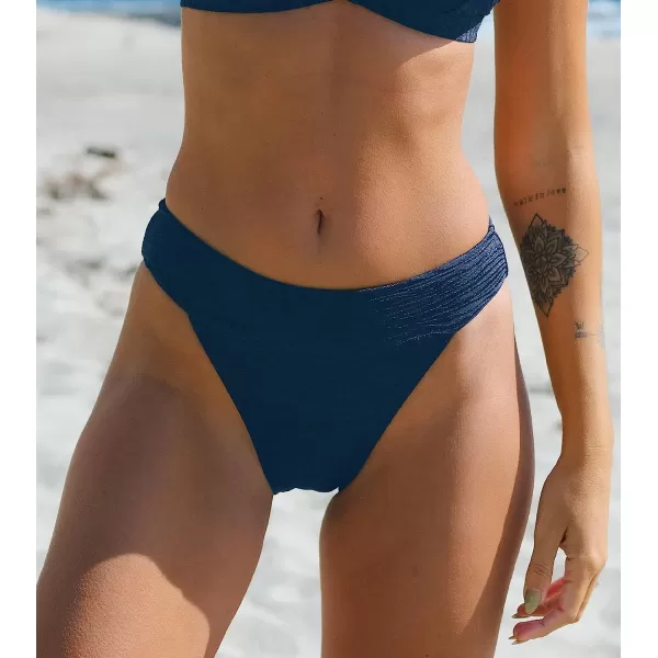imageCUPSHE Bikini Bottom for Women Swimsuit Mid Rise High Cut Tummy Control Banded Bathing Suit Zebra TextureDark Blue