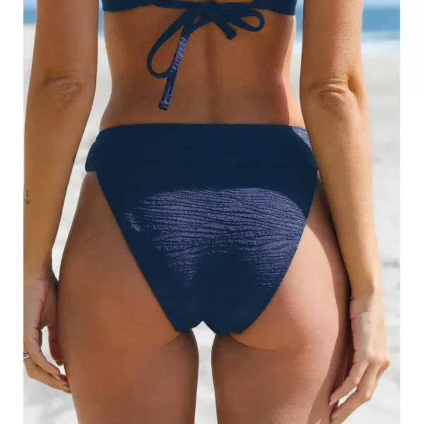 imageCUPSHE Bikini Bottom for Women Swimsuit Mid Rise High Cut Tummy Control Banded Bathing Suit Zebra TextureDark Blue
