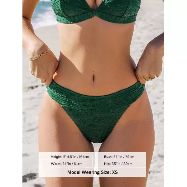 imageCUPSHE Bikini Bottom for Women Swimsuit Mid Rise High Cut Tummy Control Banded Bathing Suit Zebra TextureEmerald Green