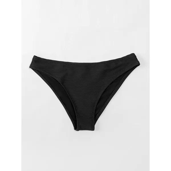 imageCUPSHE Bikini Bottom for Women Swimsuit Ribbed Low Waisted Mid Cut Cheeky Bathing SuitBlack