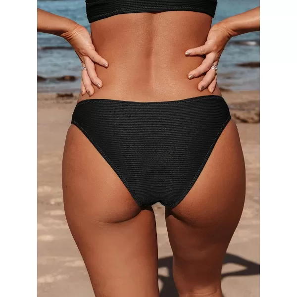 imageCUPSHE Bikini Bottom for Women Swimsuit Ribbed Low Waisted Mid Cut Cheeky Bathing SuitBlack