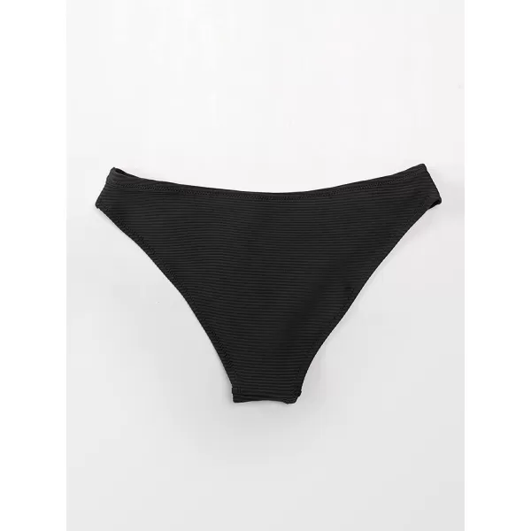imageCUPSHE Bikini Bottom for Women Swimsuit Ribbed Low Waisted Mid Cut Cheeky Bathing SuitBlack