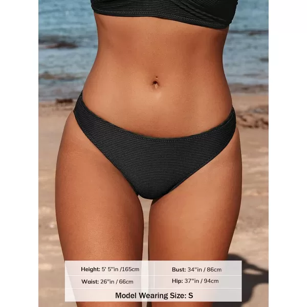 imageCUPSHE Bikini Bottom for Women Swimsuit Ribbed Low Waisted Mid Cut Cheeky Bathing SuitBlack