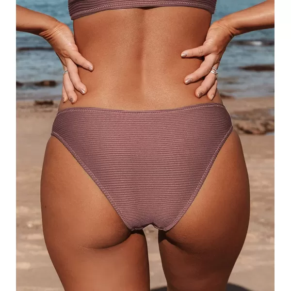 imageCUPSHE Bikini Bottom for Women Swimsuit Ribbed Low Waisted Mid Cut Cheeky Bathing SuitBrick Red