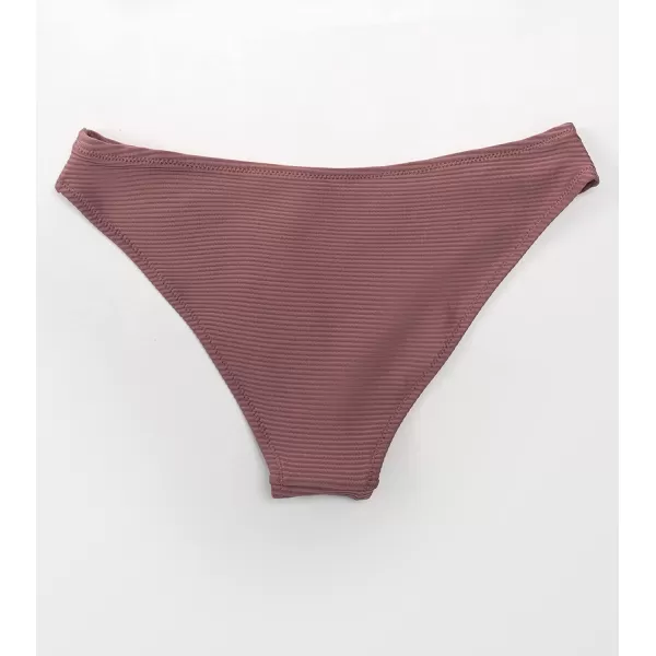 imageCUPSHE Bikini Bottom for Women Swimsuit Ribbed Low Waisted Mid Cut Cheeky Bathing SuitBrick Red