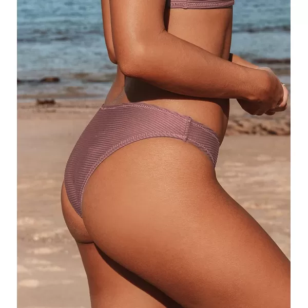imageCUPSHE Bikini Bottom for Women Swimsuit Ribbed Low Waisted Mid Cut Cheeky Bathing SuitBrick Red